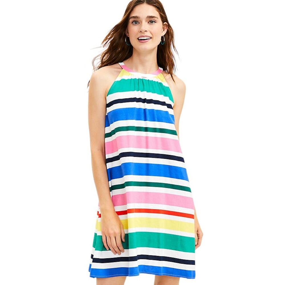 Sundress Striped Halter Linen, LOFT Ann Taylor Dress, S, Multi Color, Rainbow